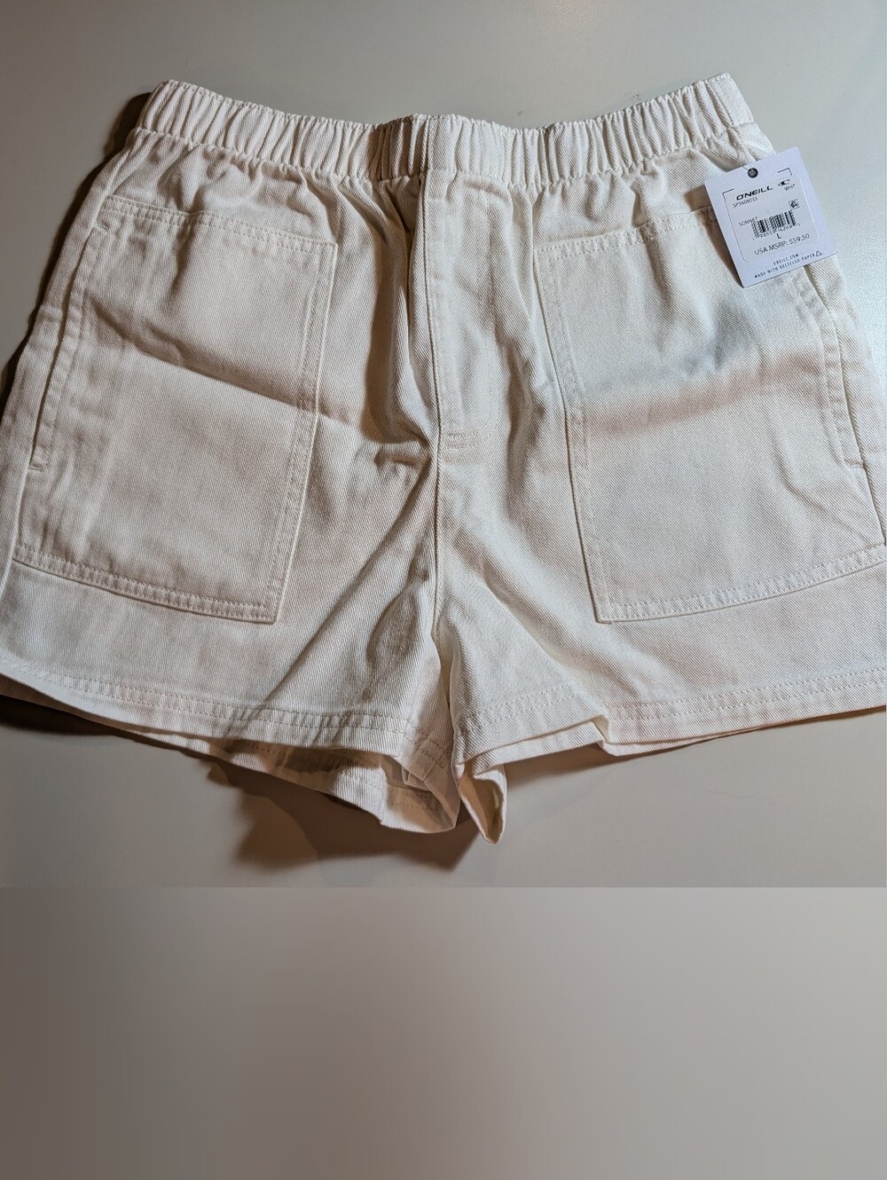 O'Neill Women's Cream Sonnet Elastic-Waist Casual Jean Shorts Size L NWT